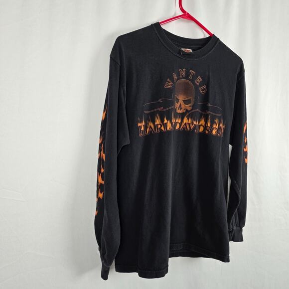VTG Harley Davidson Detroit Pistons Wanted Tee Men's M Black Graphic Skull Flame - Picture 8 of 16